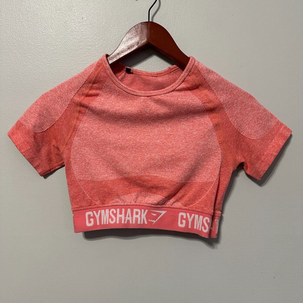 Gymshark Womens Small Flex Crop Top Peach Coral Short Sleeve